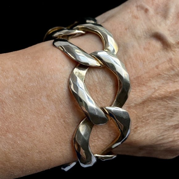 c1980’s Vintage Chunky Faceted Rings Light-Gold Tone Bracelet 8” - Picture 1 of 5